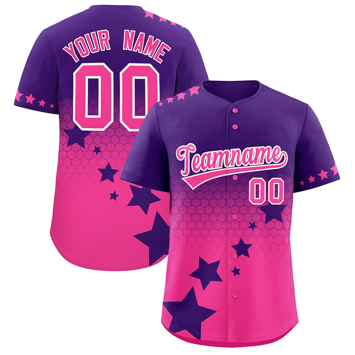 Custom Purple Pink White Rising Stars Series Gradient Fashion Baseball Jersey| KXKSHOP