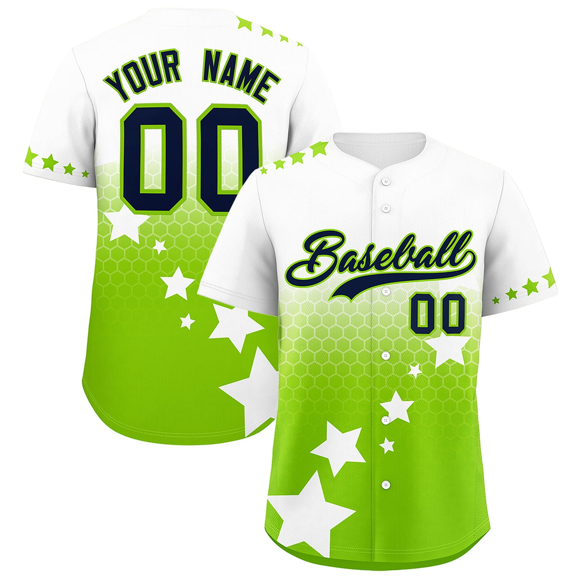 Custom White Neon Green Navy Rising Stars Series Gradient Fashion Baseball Jersey| KXKSHOP