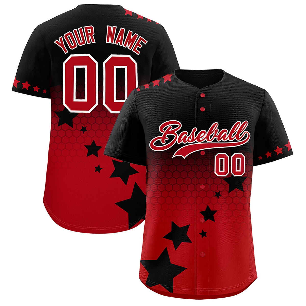 Custom Black Red White Rising Stars Series Gradient Fashion Baseball Jersey| KXKSHOP