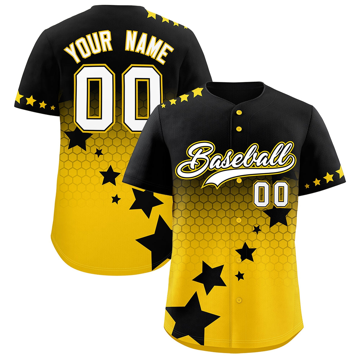 Custom Black Gold White Rising Stars Series Gradient Fashion Baseball Jersey| KXKSHOP