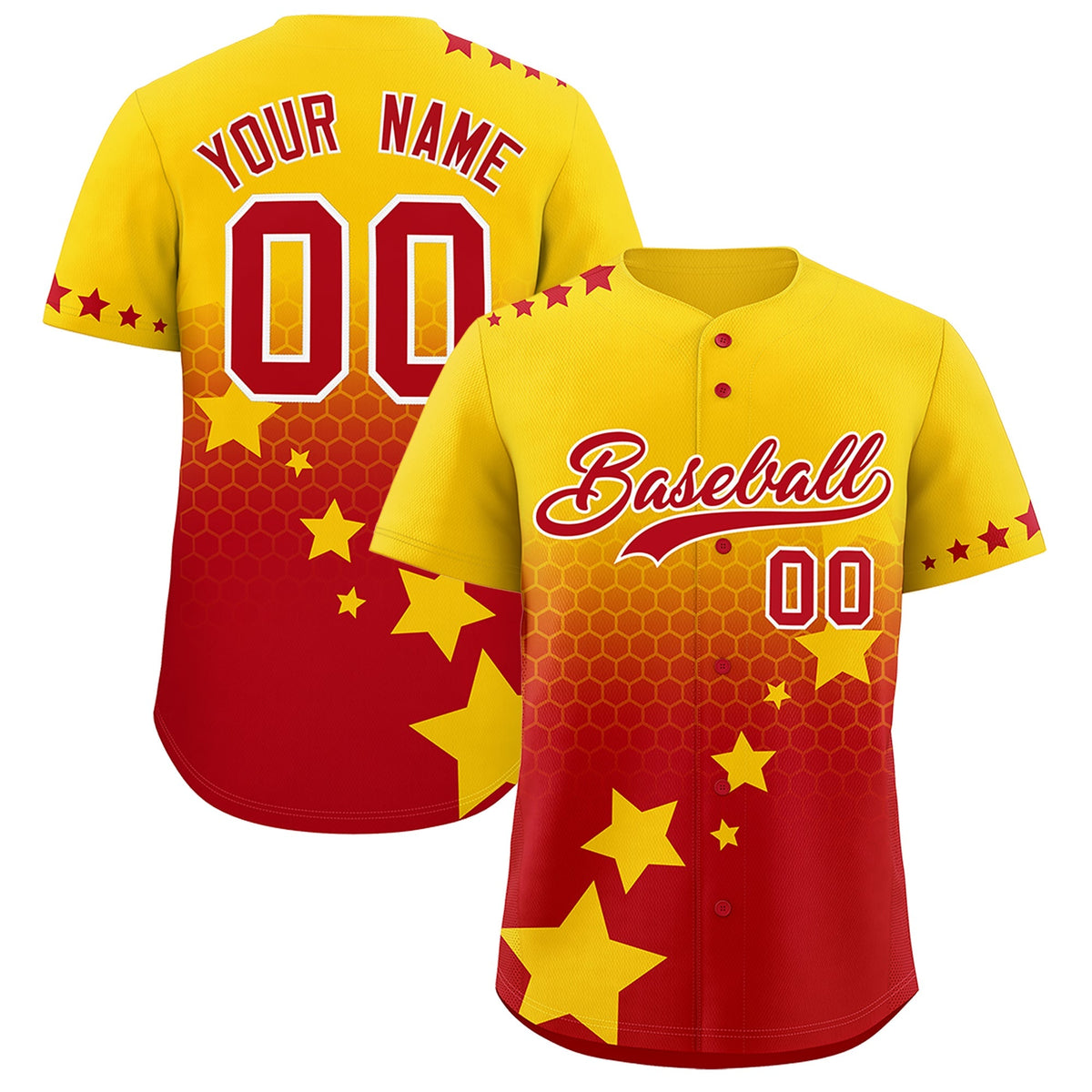 Custom Gold Red White Rising Stars Series Gradient Fashion Baseball Jersey| KXKSHOP
