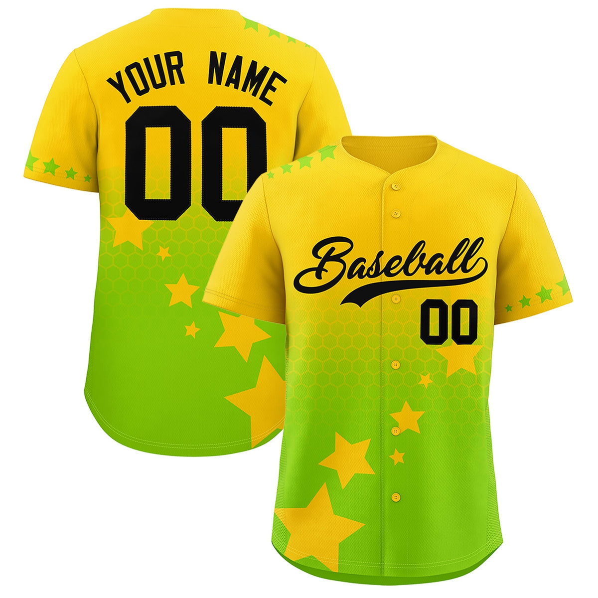 Custom Gold Neon Green Black Rising Stars Series Gradient Fashion Baseball Jersey| KXKSHOP