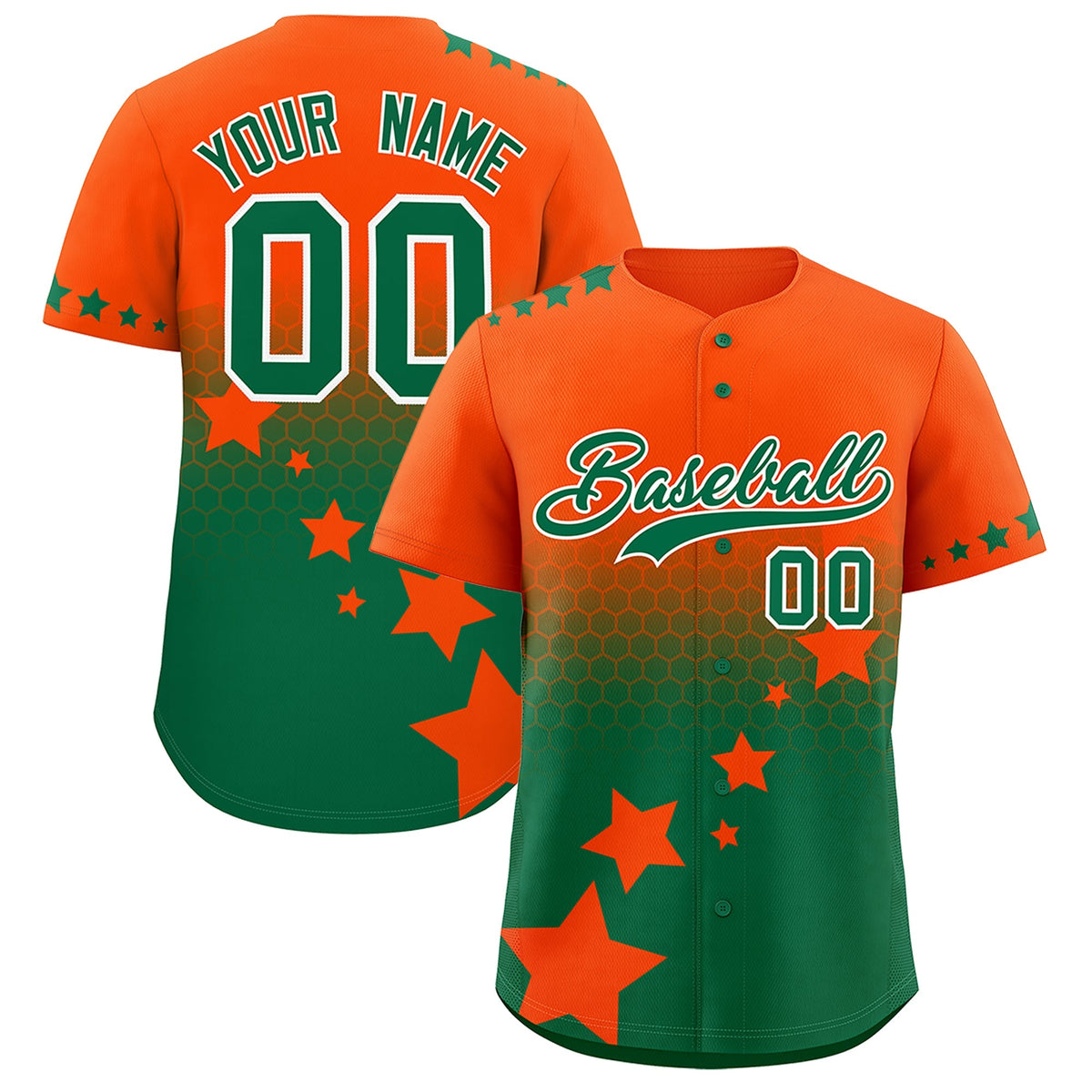Custom Orange Kelly Green White Rising Stars Series Gradient Fashion Baseball Jersey| KXKSHOP