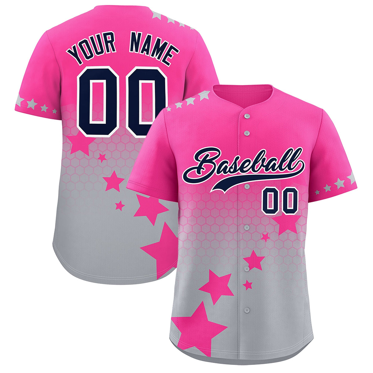 Custom Pink Gray Navy Rising Stars Series Gradient Fashion Baseball Jersey| KXKSHOP