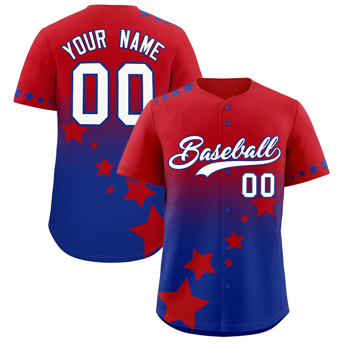 Custom Red Royal Blue White Rising Stars Series Gradient Fashion Baseball Jersey| KXKSHOP