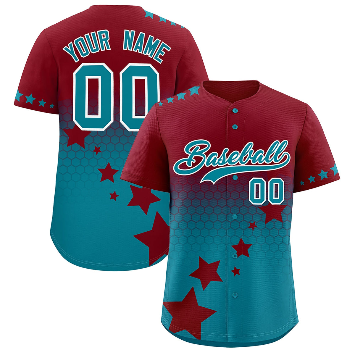 Custom Crimson Teal White Rising Stars Series Gradient Fashion Baseball Jersey| KXKSHOP