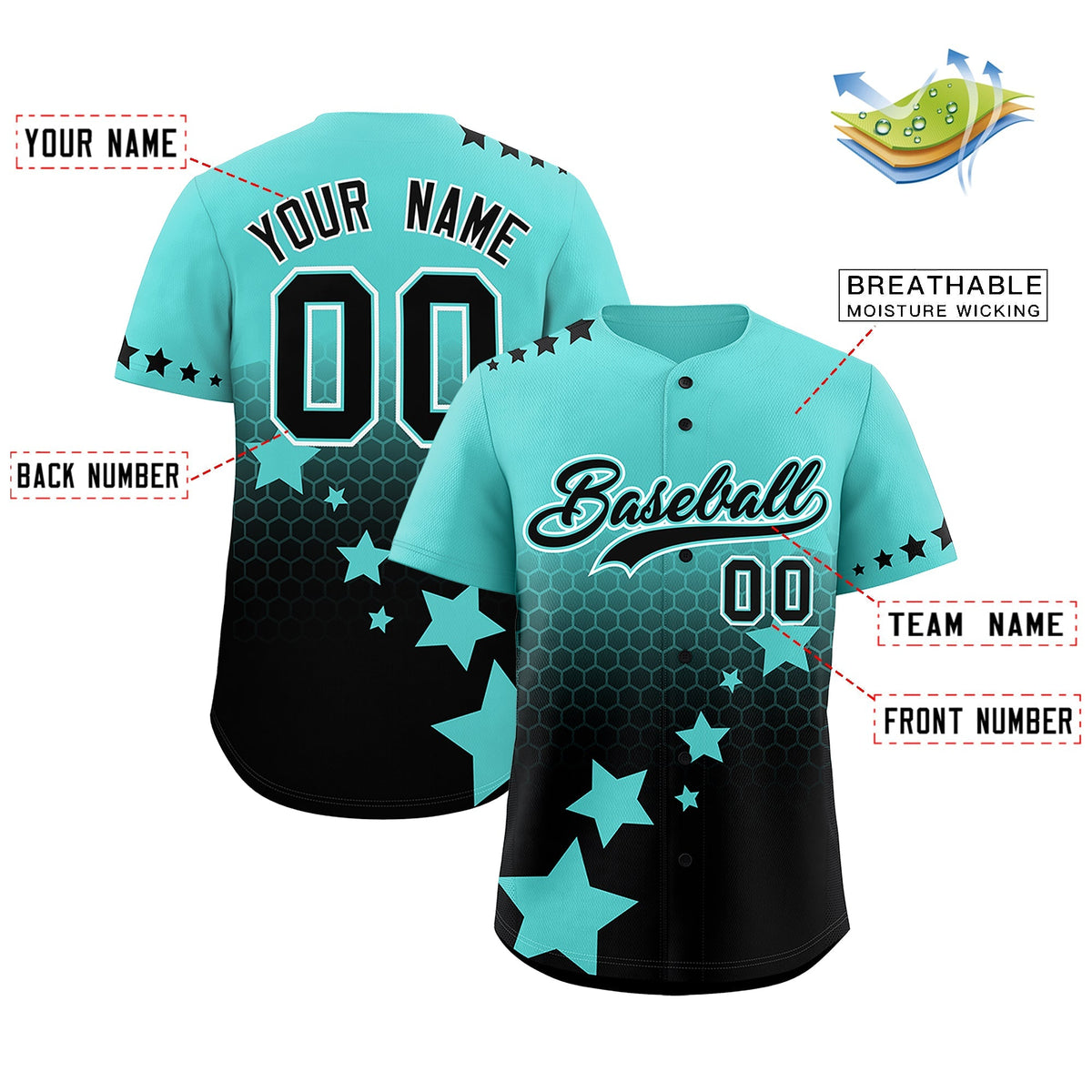 Custom Bright Green Black White Rising Stars Series Gradient Fashion Baseball Jersey| KXKSHOP