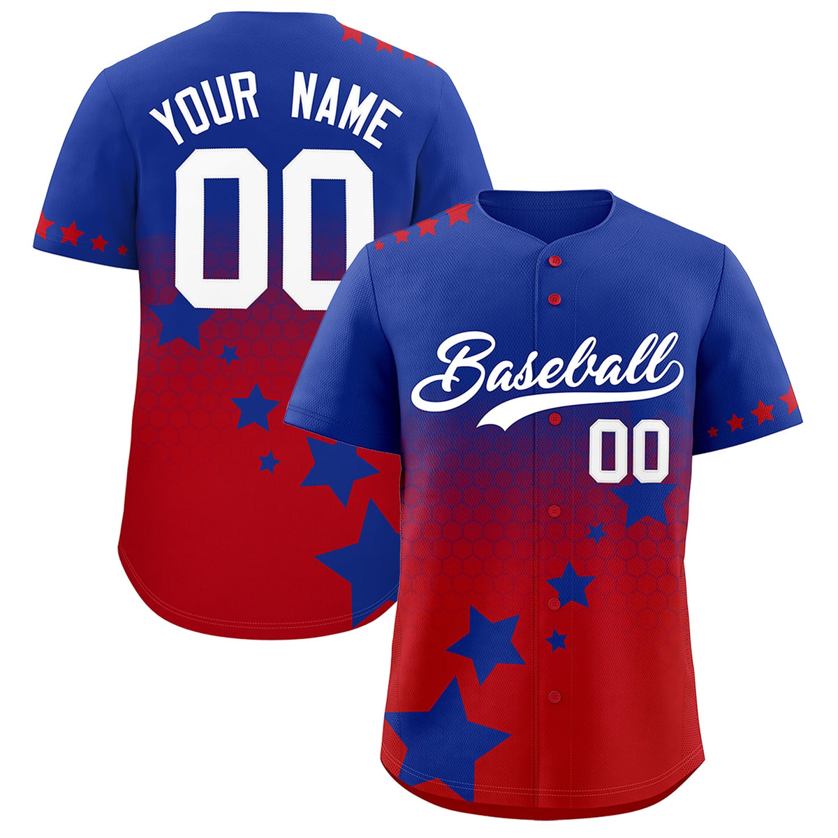 Custom Royal Blue Red White Rising Stars Series Gradient Fashion Baseball Jersey| KXKSHOP