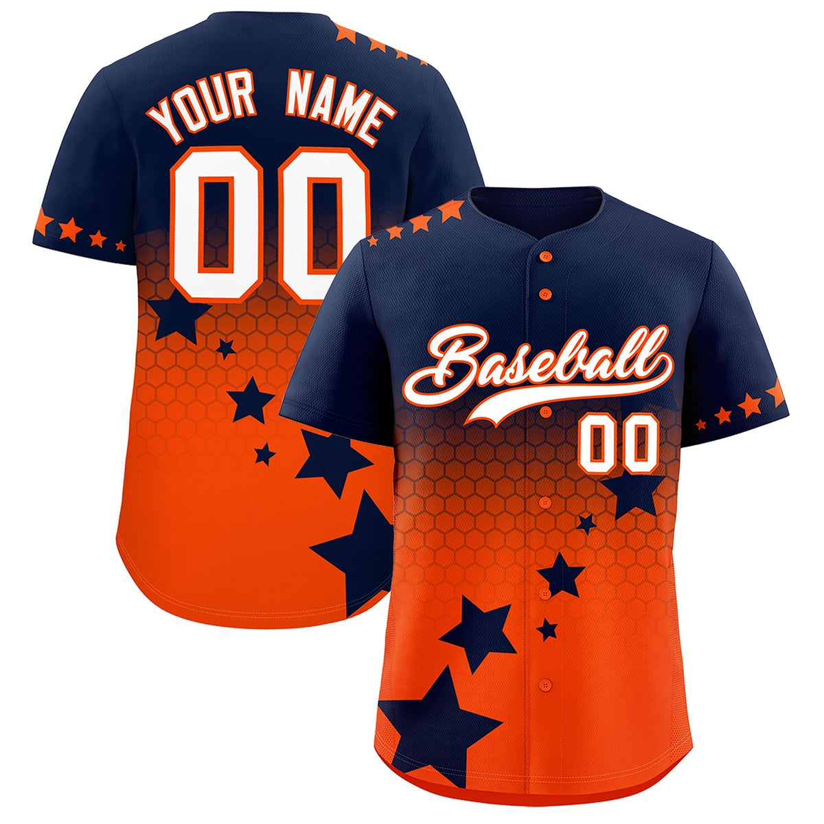 Custom Navy Orange White Rising Stars Series Gradient Fashion Baseball Jersey| KXKSHOP