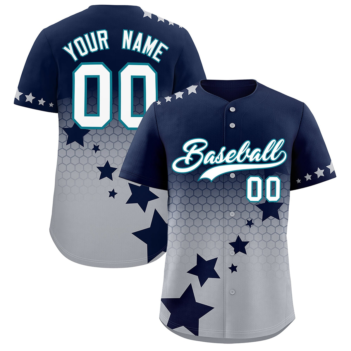 Custom Navy Gray White Rising Stars Series Gradient Fashion Baseball Jersey| KXKSHOP