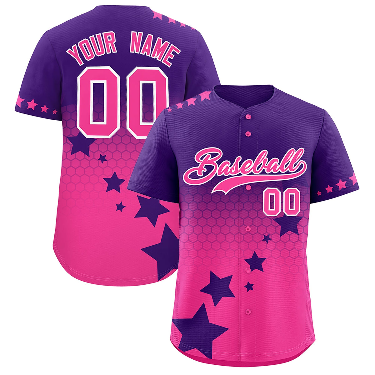 Custom Purple Pink White Rising Stars Series Gradient Fashion Baseball Jersey| KXKSHOP