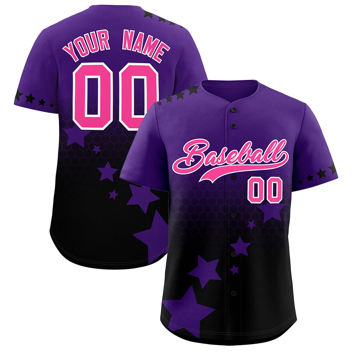 Custom Purple Black Pink Rising Stars Series Gradient Fashion Baseball Jersey| KXKSHOP