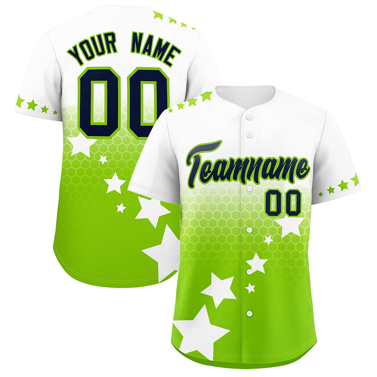 Custom White Neon Green Navy Rising Stars Series Gradient Fashion Baseball Jersey| KXKSHOP