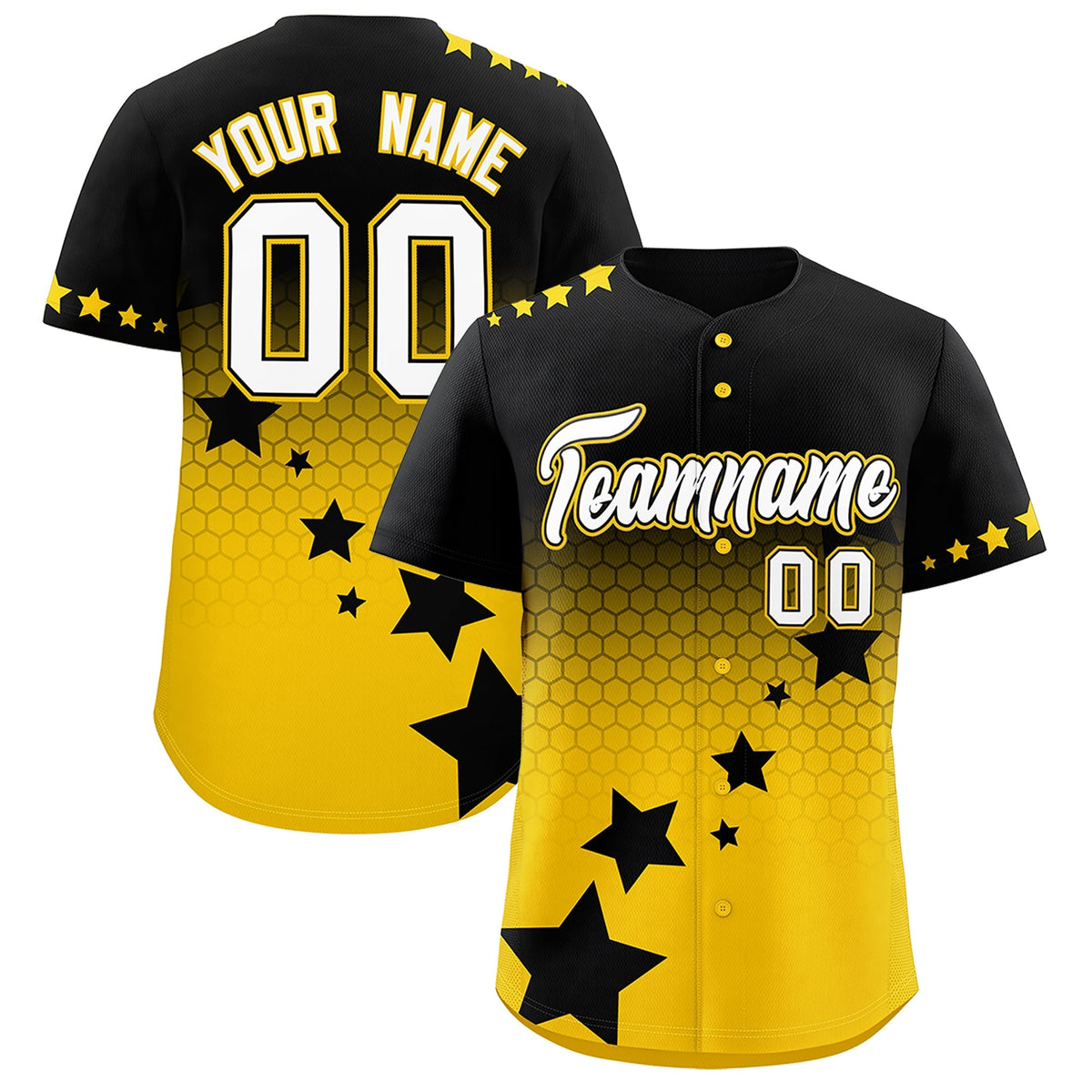 Custom Black Gold White Rising Stars Series Gradient Fashion Baseball Jersey| KXKSHOP
