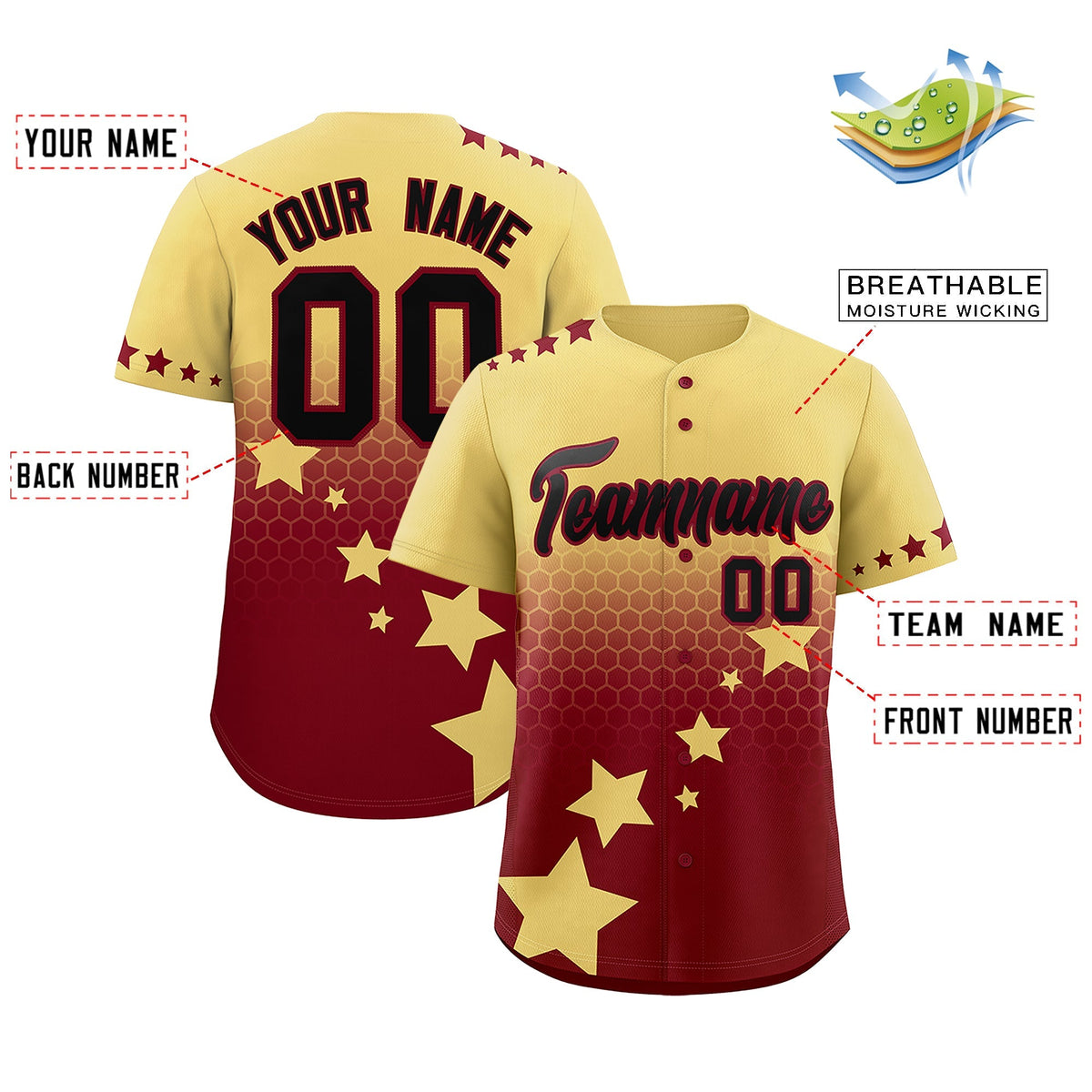 Custom Khaki Crimson Black Rising Stars Series Gradient Fashion Baseball Jersey| KXKSHOP