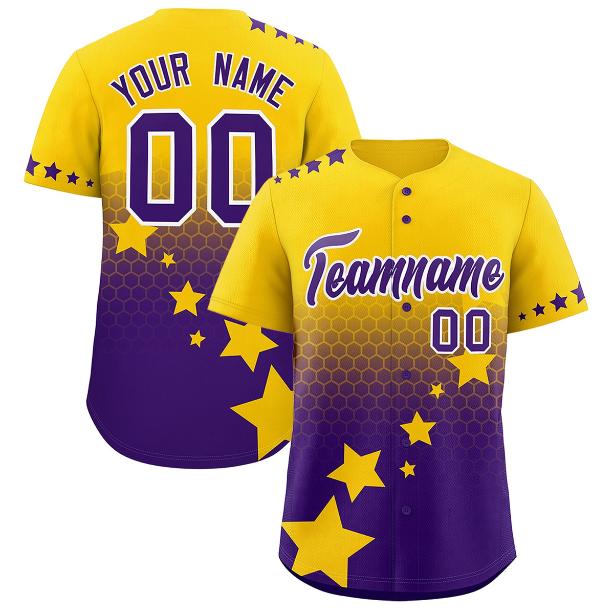 Custom Gold Purple White Rising Stars Series Gradient Fashion Baseball Jersey| KXKSHOP