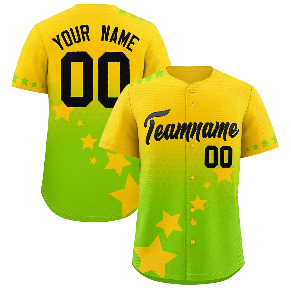 Custom Gold Neon Green Black Rising Stars Series Gradient Fashion Baseball Jersey| KXKSHOP