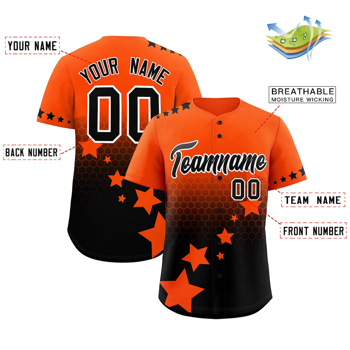 Custom Orange Black White Rising Stars Series Gradient Fashion Baseball Jersey| KXKSHOP