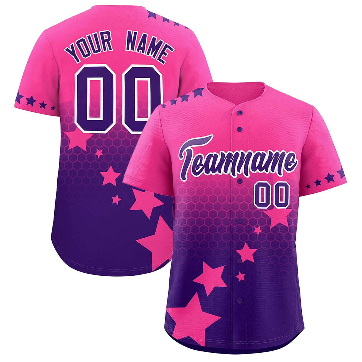 Custom Pink Purple White Rising Stars Series Gradient Fashion Baseball Jersey| KXKSHOP