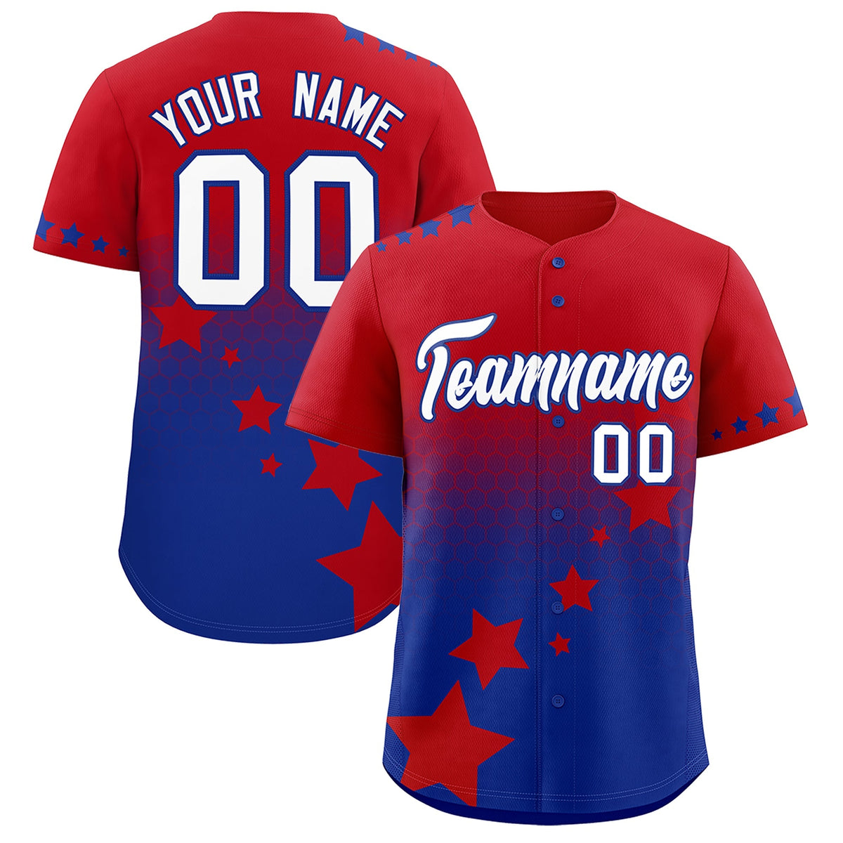 Custom Red Royal Blue White Rising Stars Series Gradient Fashion Baseball Jersey| KXKSHOP
