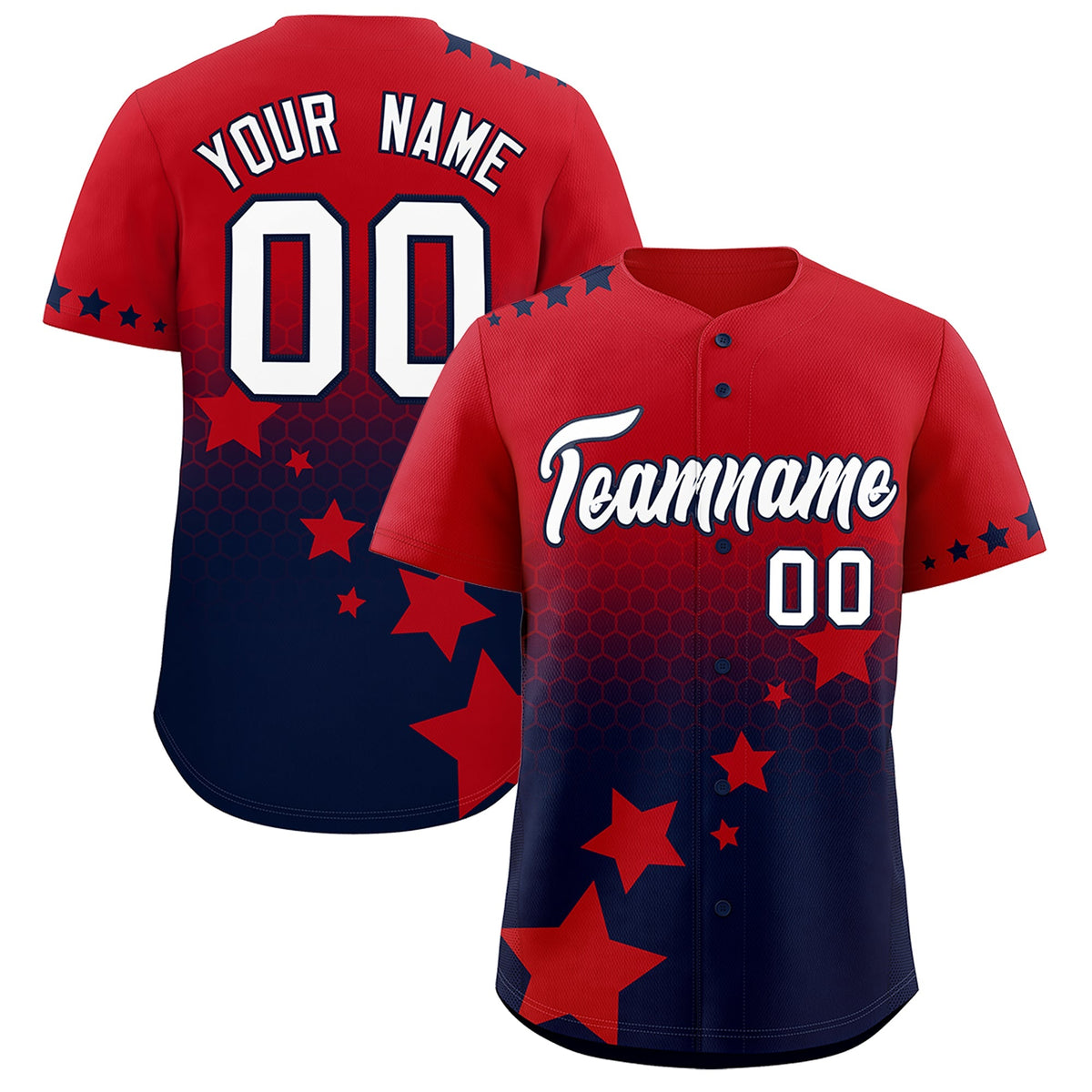 Custom Red Navy White Rising Stars Series Gradient Fashion Baseball Jersey| KXKSHOP