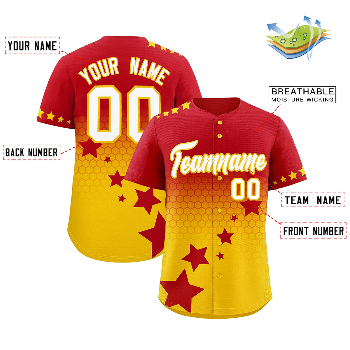Custom Red Gold White Rising Stars Series Gradient Fashion Baseball Jersey| KXKSHOP