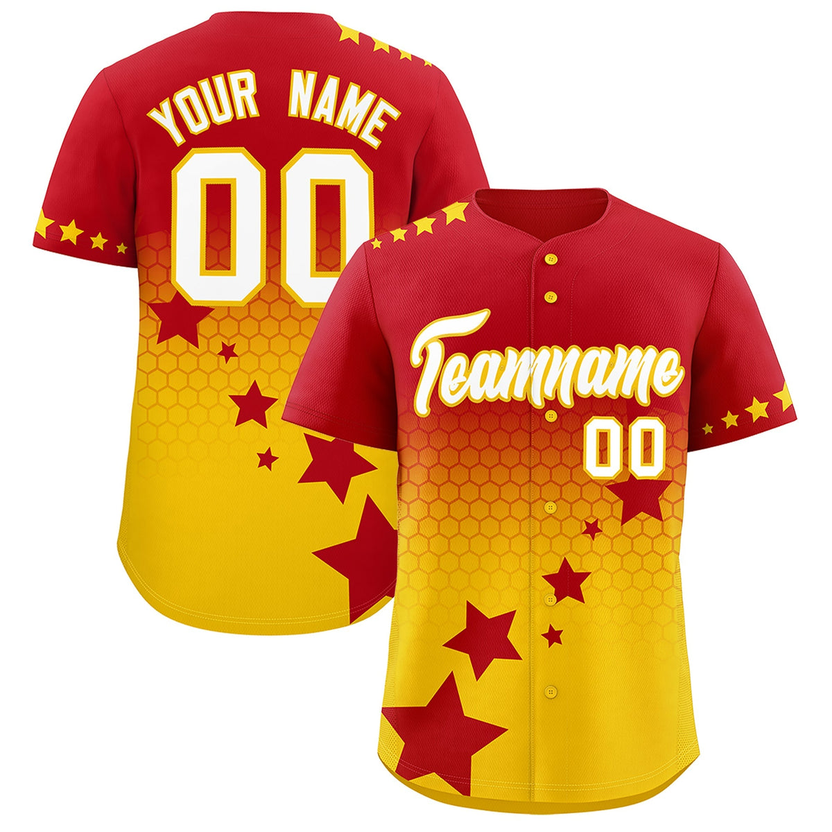 Custom Red Gold White Rising Stars Series Gradient Fashion Baseball Jersey| KXKSHOP