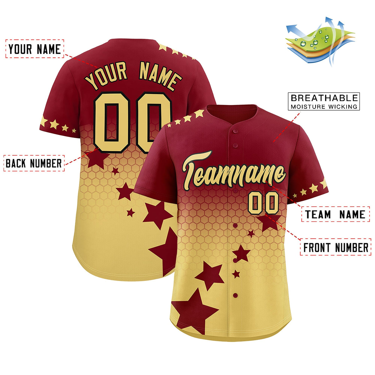 Custom Crimson Khaki Black Rising Stars Series Gradient Fashion Baseball Jersey| KXKSHOP