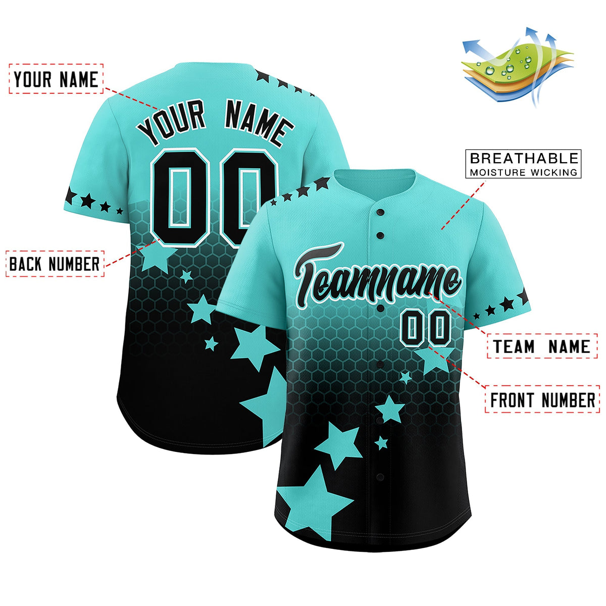 Custom Bright Green Black White Rising Stars Series Gradient Fashion Baseball Jersey| KXKSHOP
