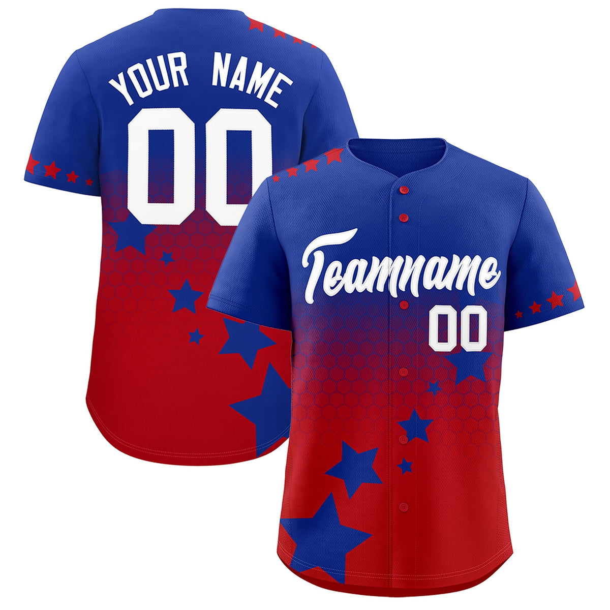 Custom Royal Blue Red White Rising Stars Series Gradient Fashion Baseball Jersey| KXKSHOP