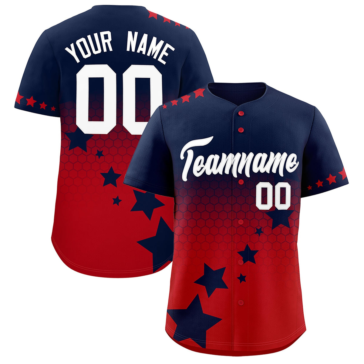 Custom Navy Red White Rising Stars Series Gradient Fashion Baseball Jersey| KXKSHOP