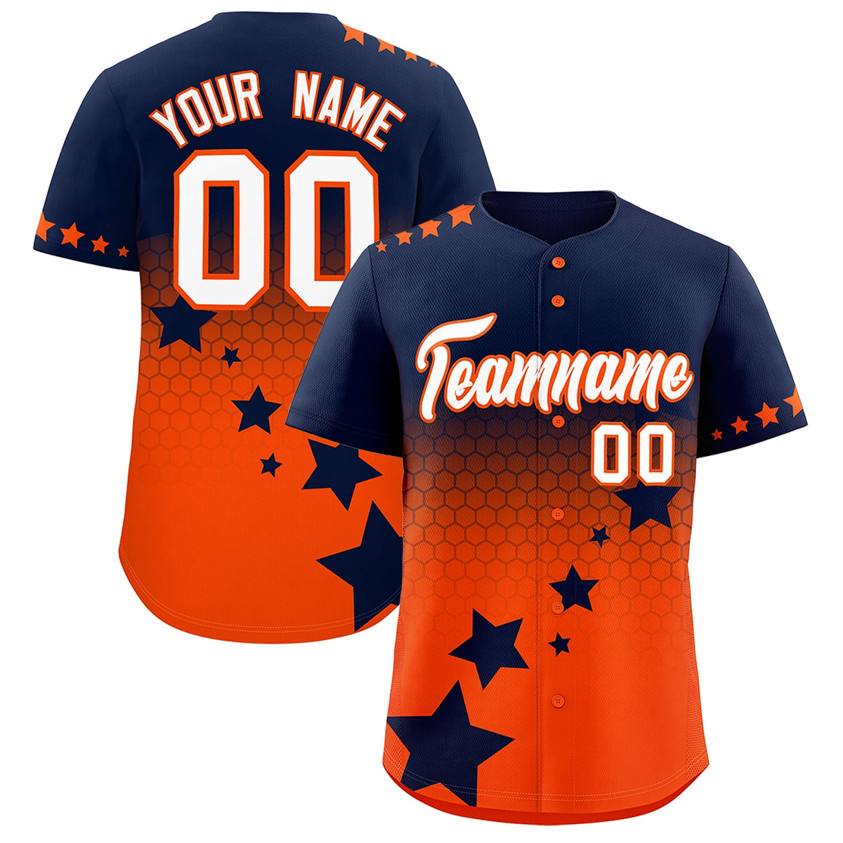 Custom Navy Orange White Rising Stars Series Gradient Fashion Baseball Jersey| KXKSHOP