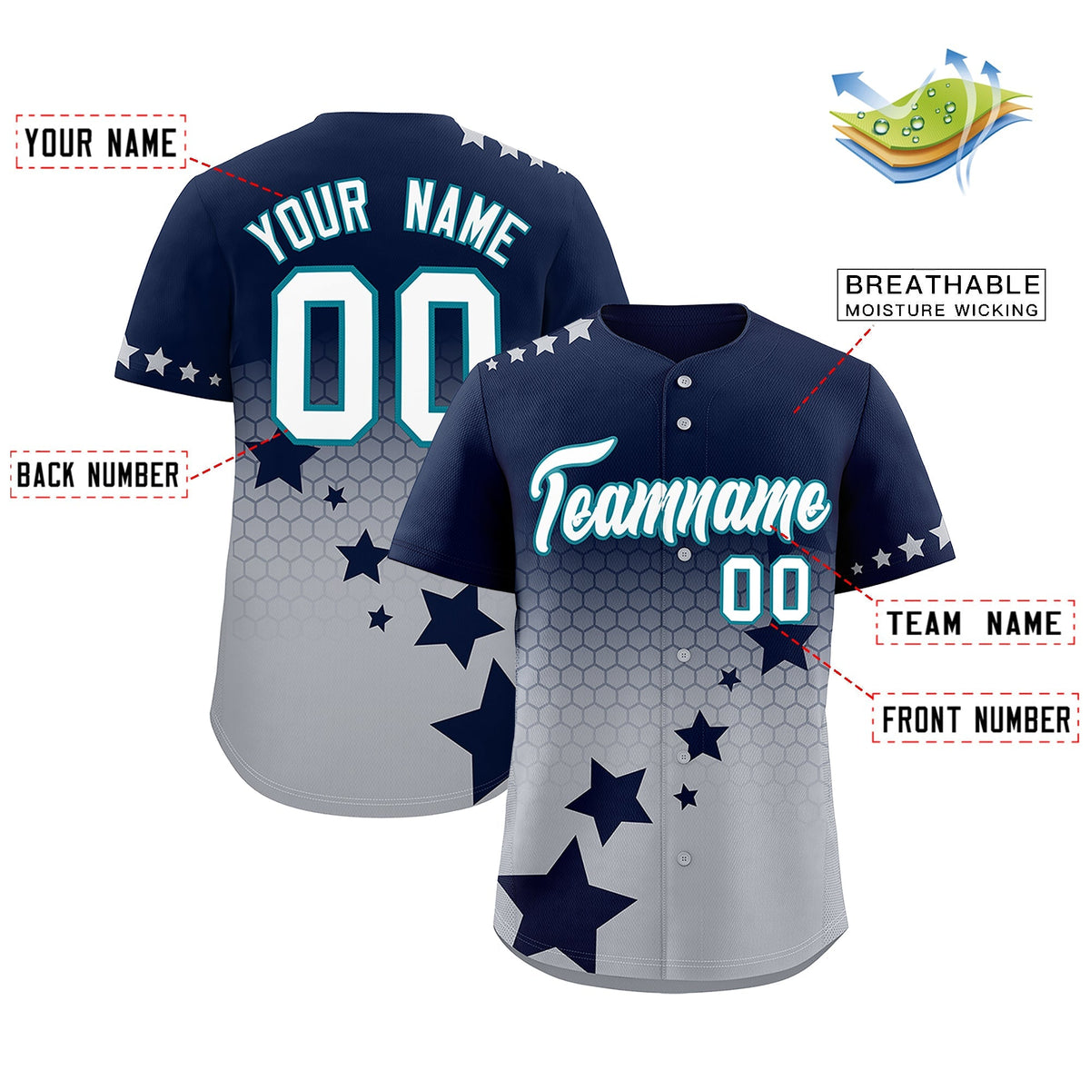 Custom Navy Gray White Rising Stars Series Gradient Fashion Baseball Jersey| KXKSHOP