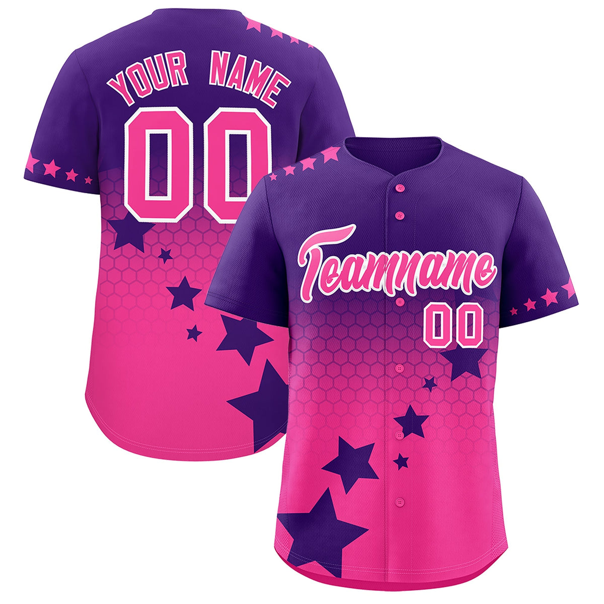 Custom Purple Pink White Rising Stars Series Gradient Fashion Baseball Jersey| KXKSHOP
