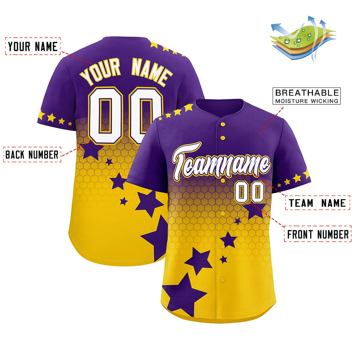 Custom Purple Gold White Rising Stars Series Gradient Fashion Baseball Jersey| KXKSHOP