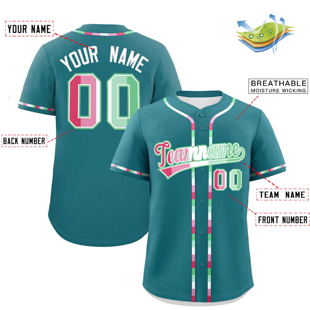 Custom Aqua Abrosexual For Pride Month Classic Style Authentic Baseball Jersey