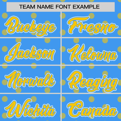 Custom Powder Blue Gold Personalized Polka Dot Graffiti Pattern Authentic Baseball Jersey