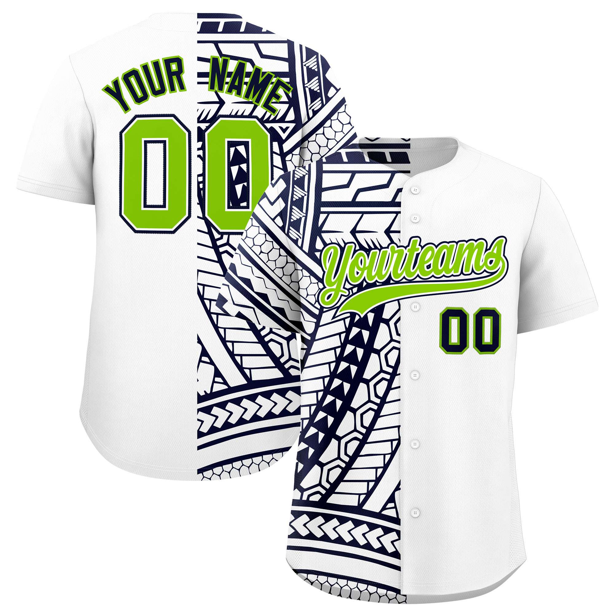 Custom White Navy Split Fashion Tribal Pattern Authentic Baseball Jersey