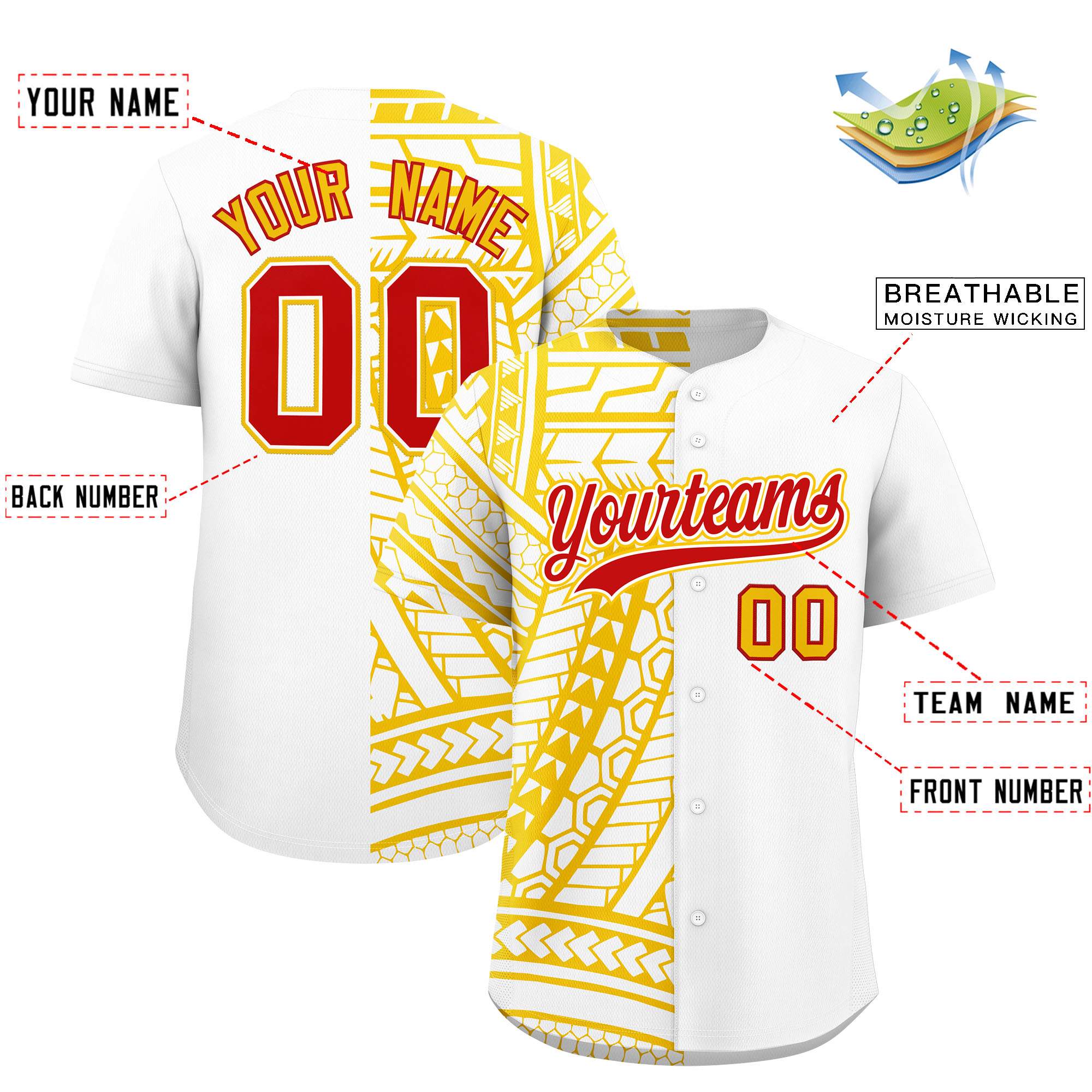 Custom White Yellow Split Fashion Tribal Pattern Authentic Baseball Jersey