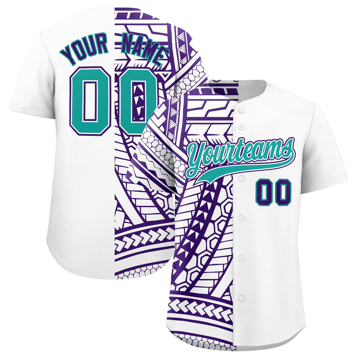 Custom White Purple Split Fashion Tribal Pattern Authentic Baseball Jersey
