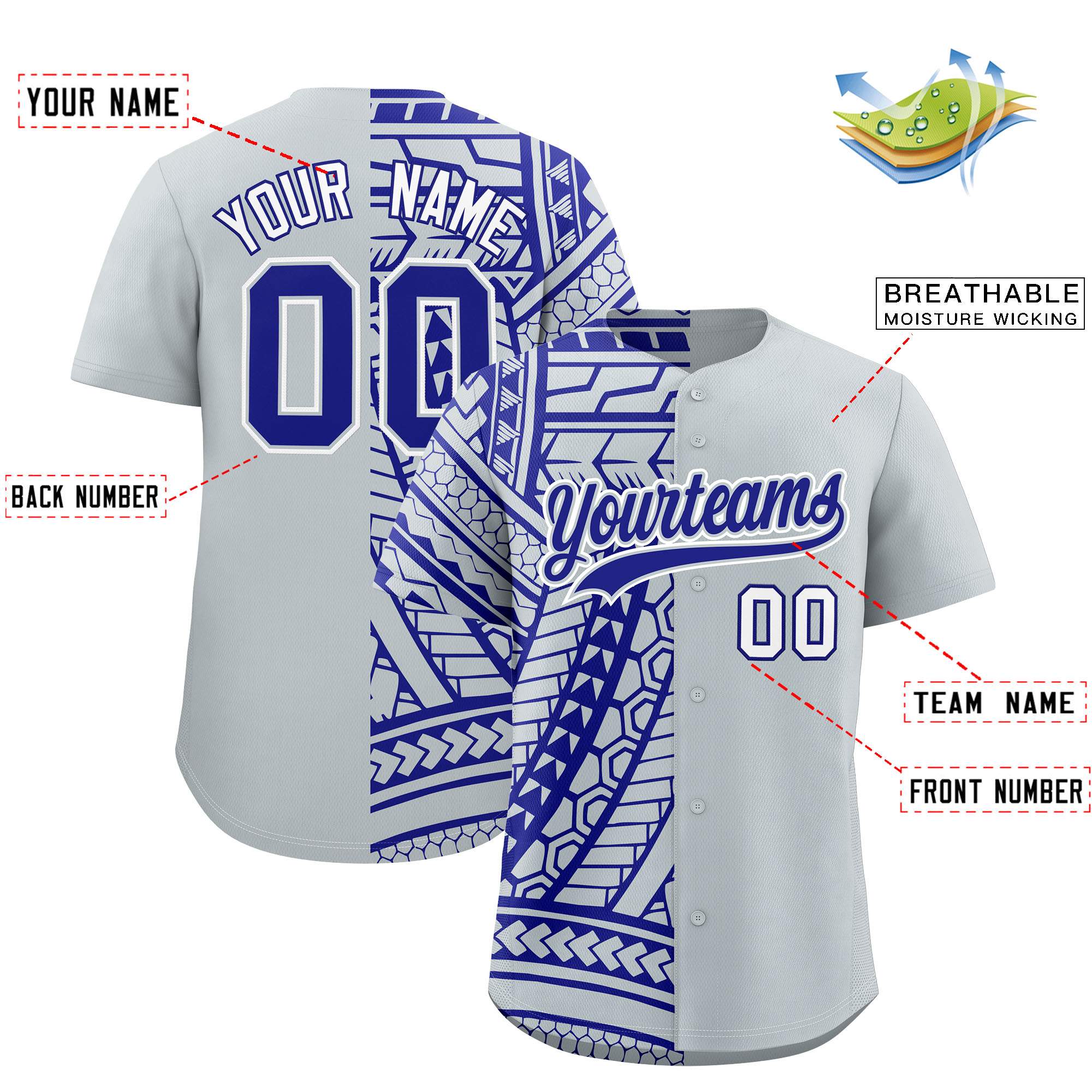 Custom Silver Royal Split Fashion Tribal Pattern Authentic Baseball Jersey