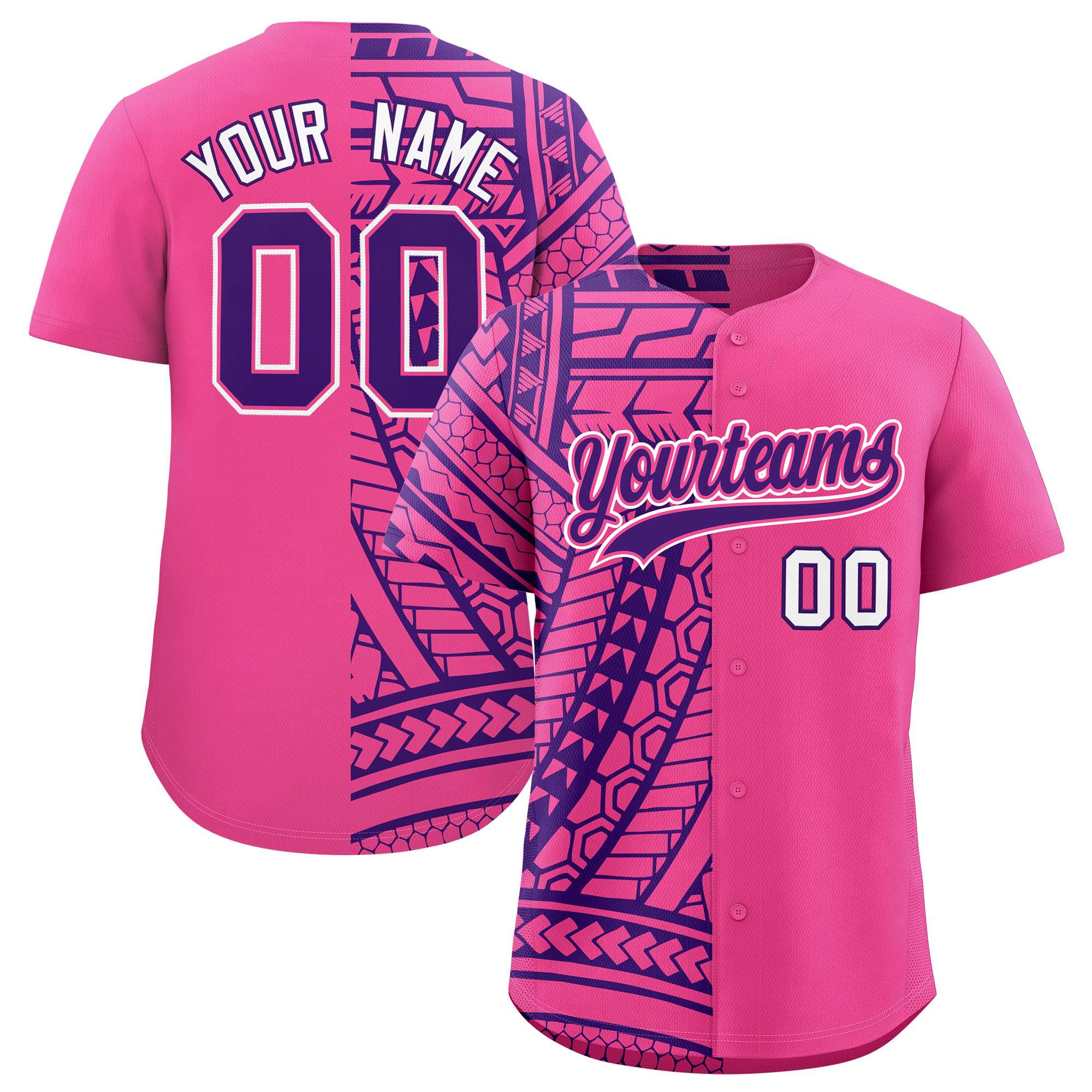 Custom Pink Purple Split Fashion Tribal Pattern Authentic Baseball Jersey