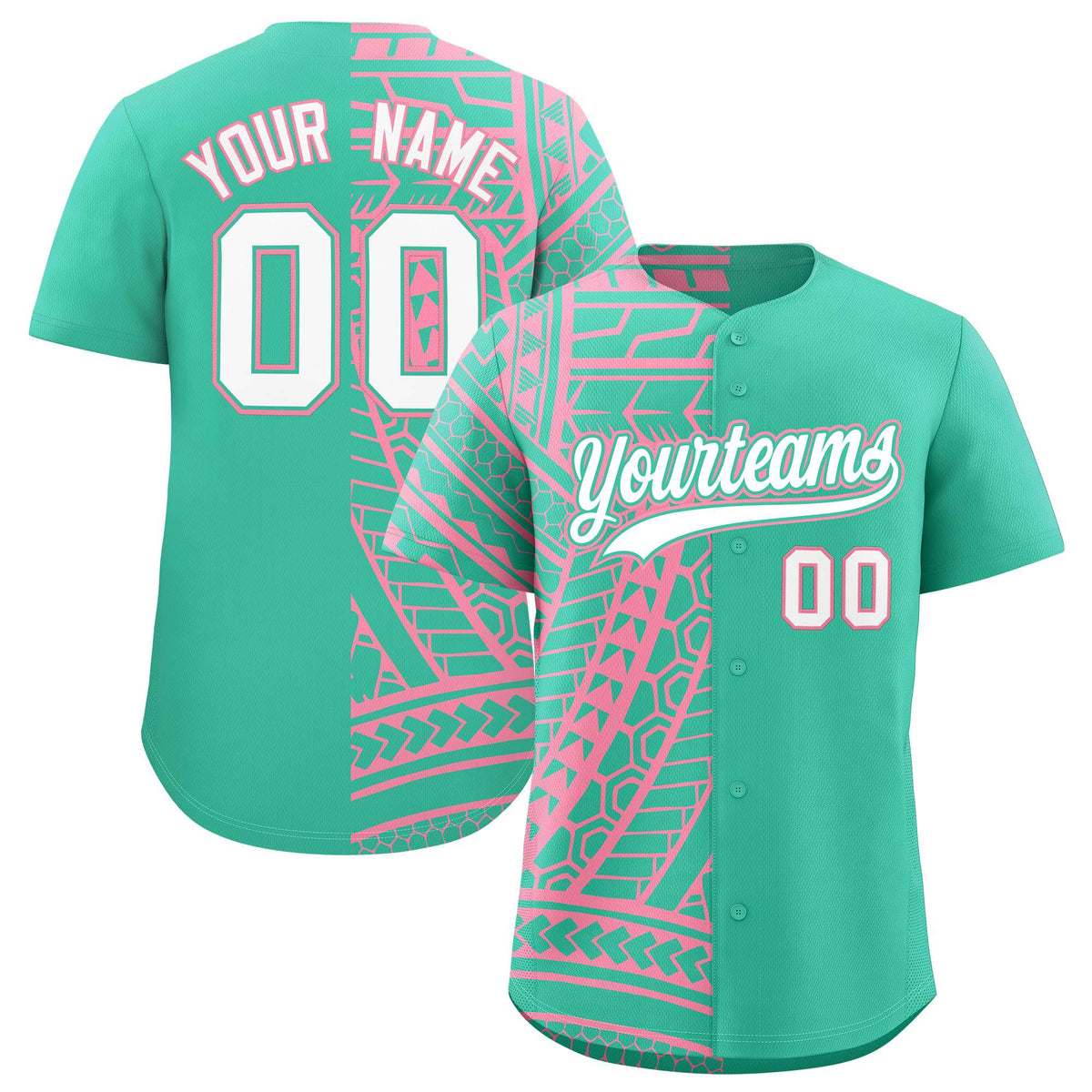 Custom Bright Green Light Pink Split Fashion Tribal Pattern Authentic Baseball Jersey