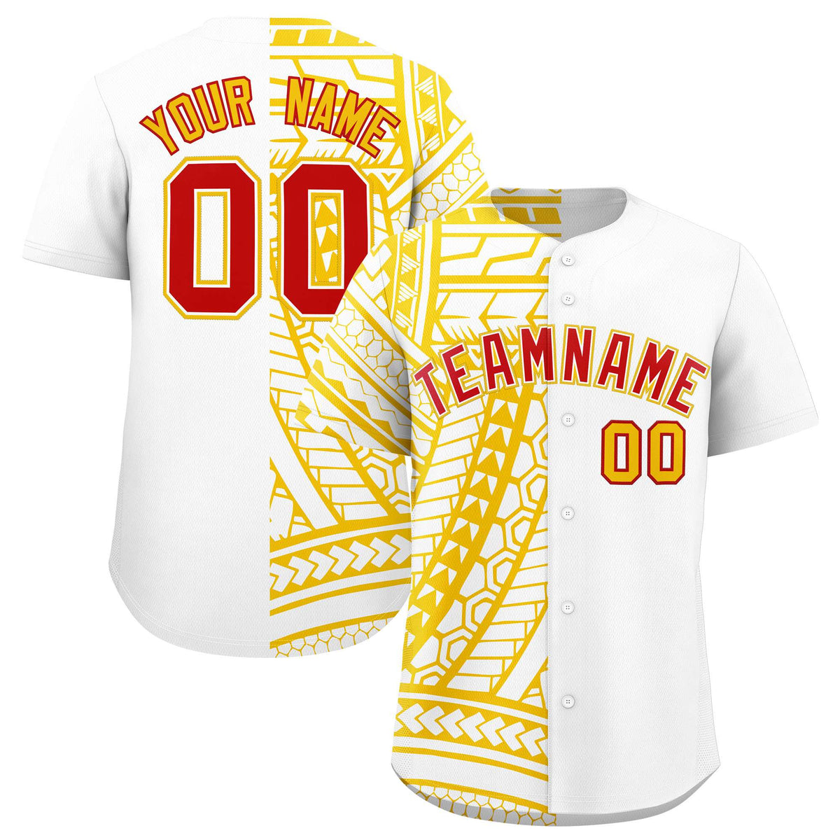 Custom White Yellow Split Fashion Tribal Pattern Authentic Baseball Jersey