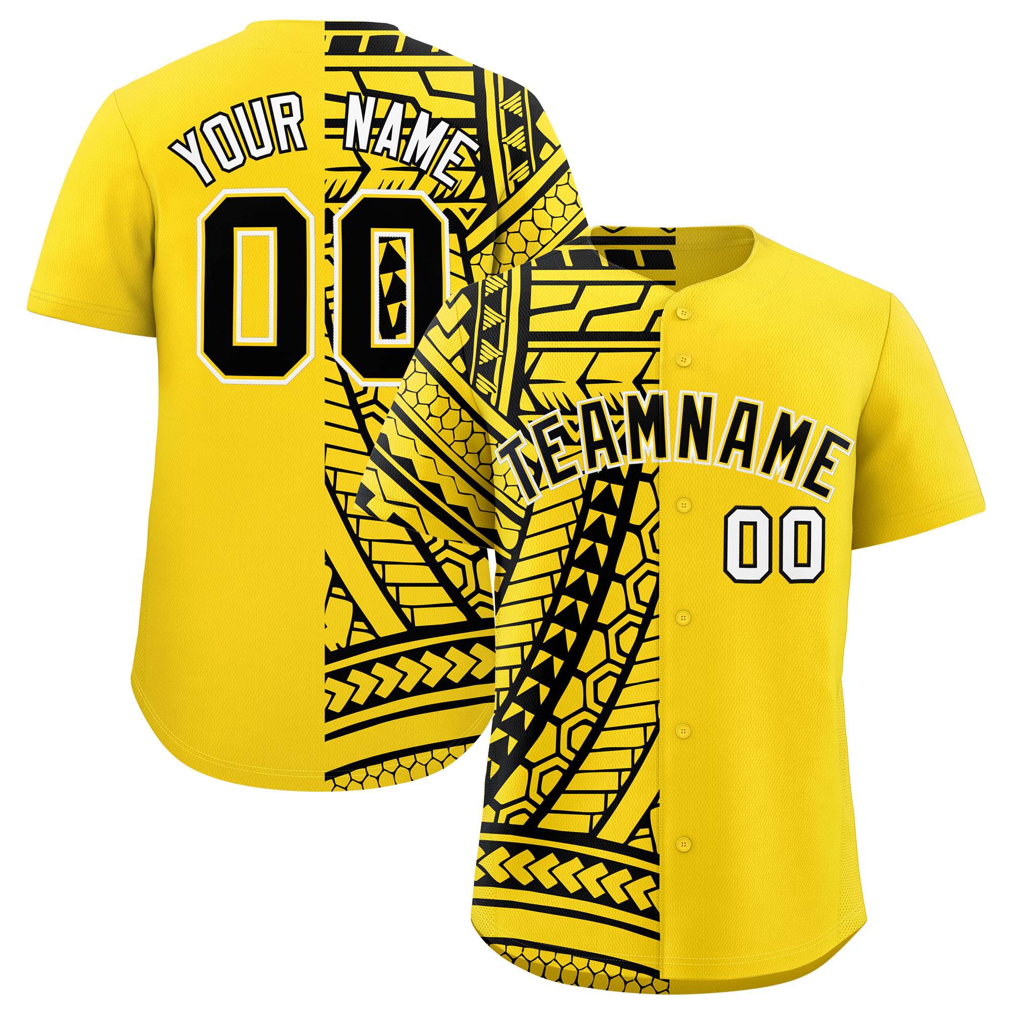 Custom Gold Black Split Fashion Tribal Pattern Authentic Baseball Jersey