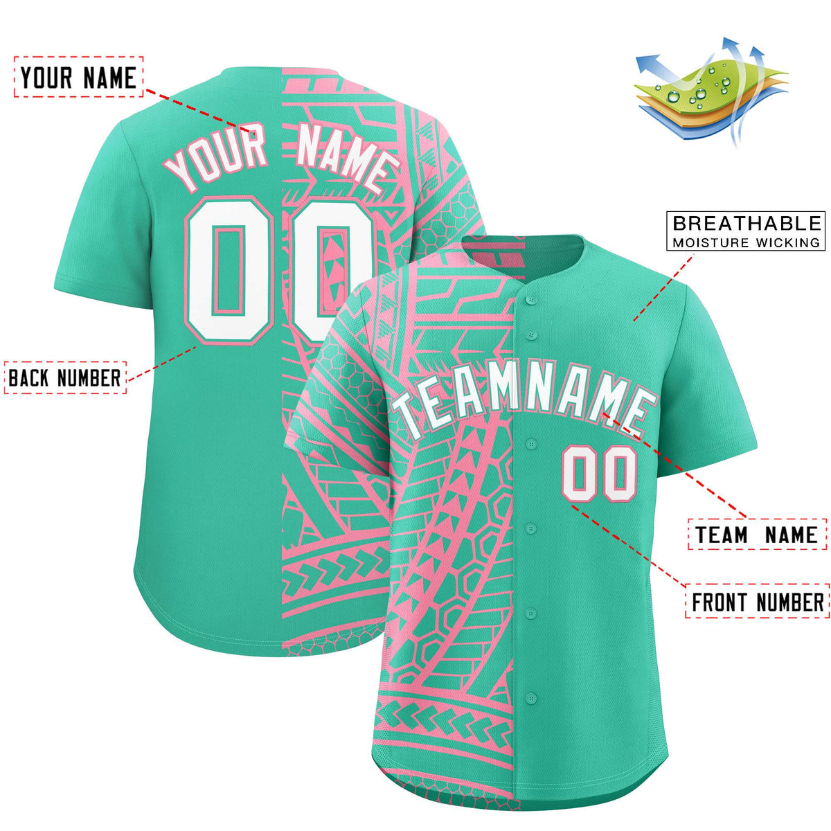 Custom Bright Green Light Pink Split Fashion Tribal Pattern Authentic Baseball Jersey