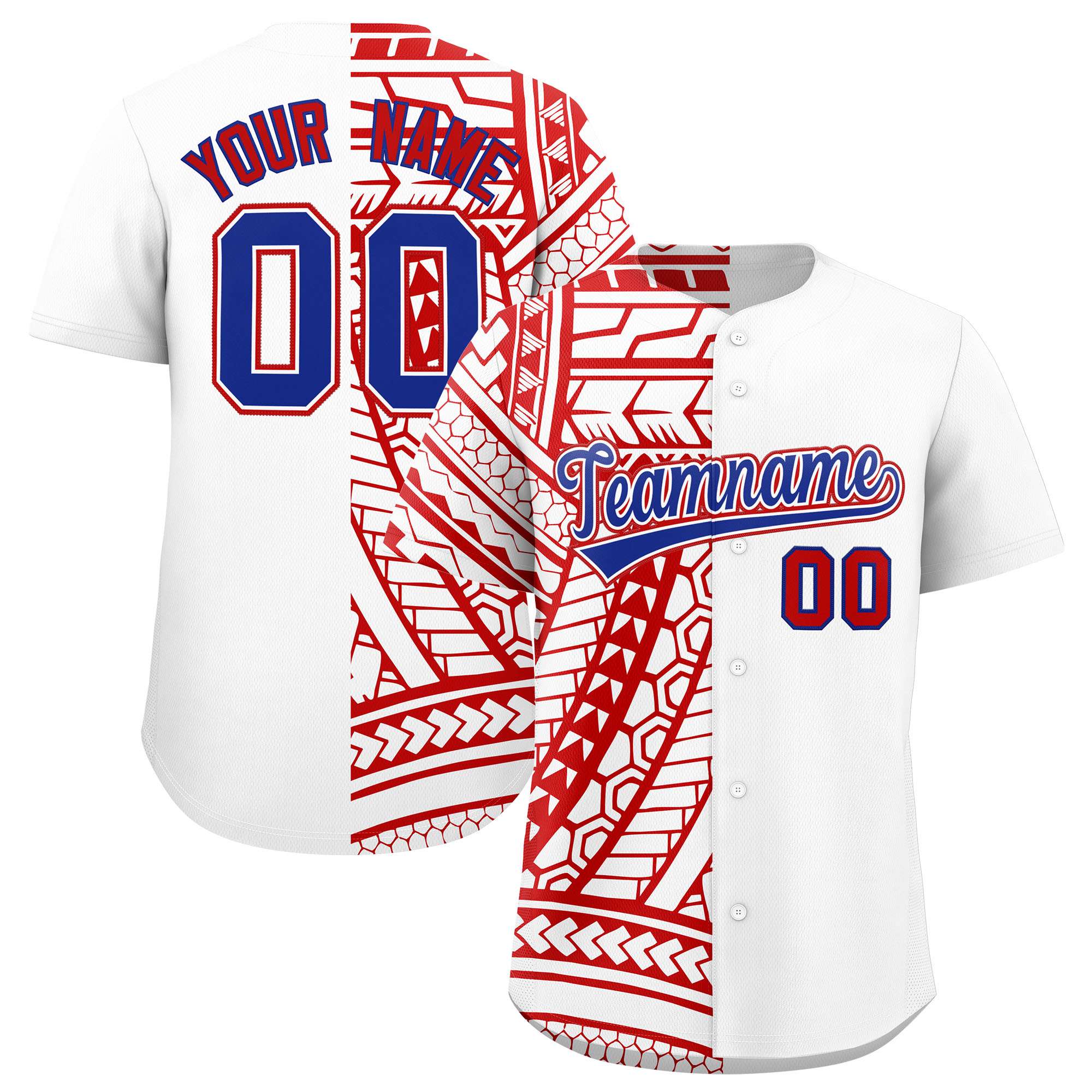 Custom White Red Split Fashion Tribal Pattern Authentic Baseball Jersey