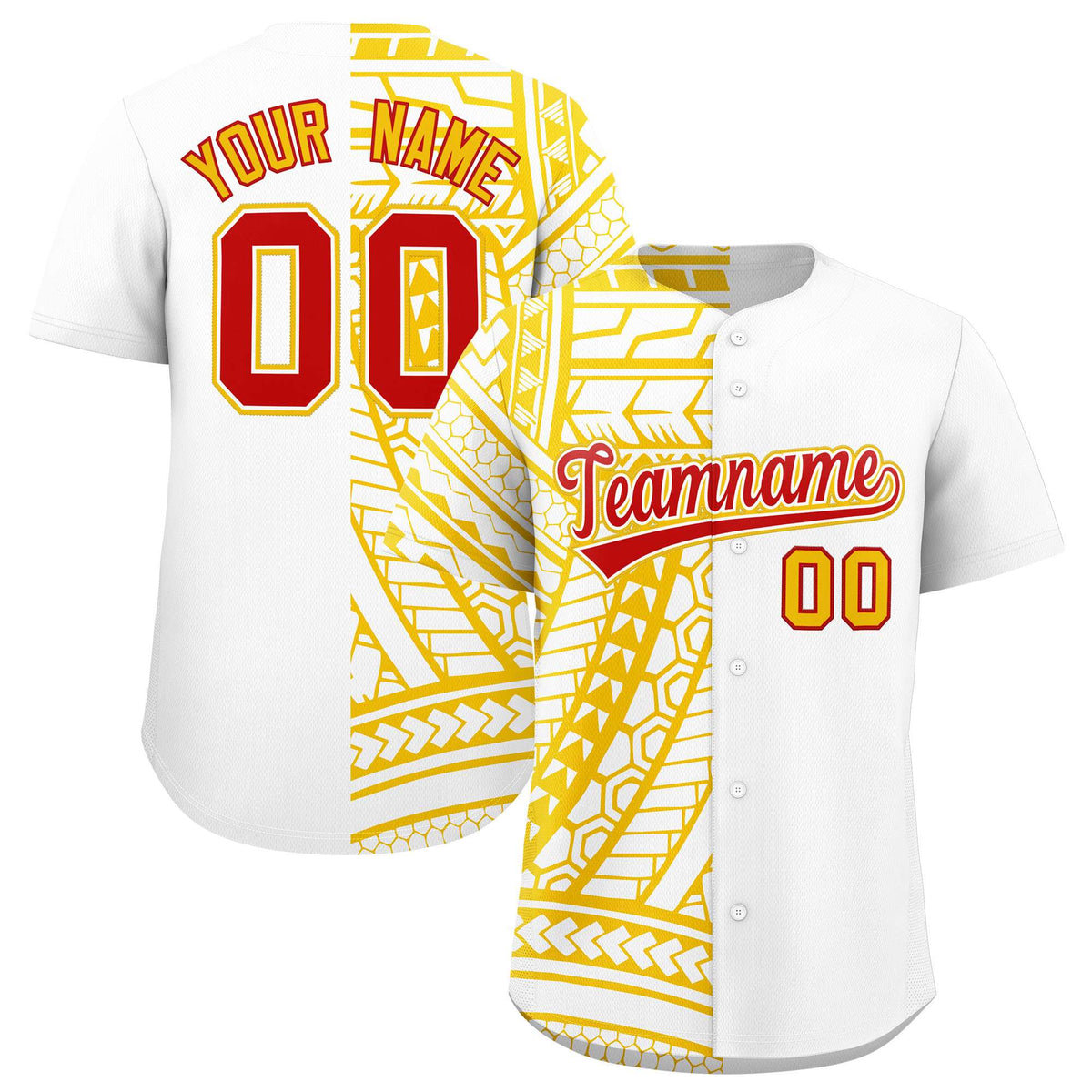 Custom White Yellow Split Fashion Tribal Pattern Authentic Baseball Jersey