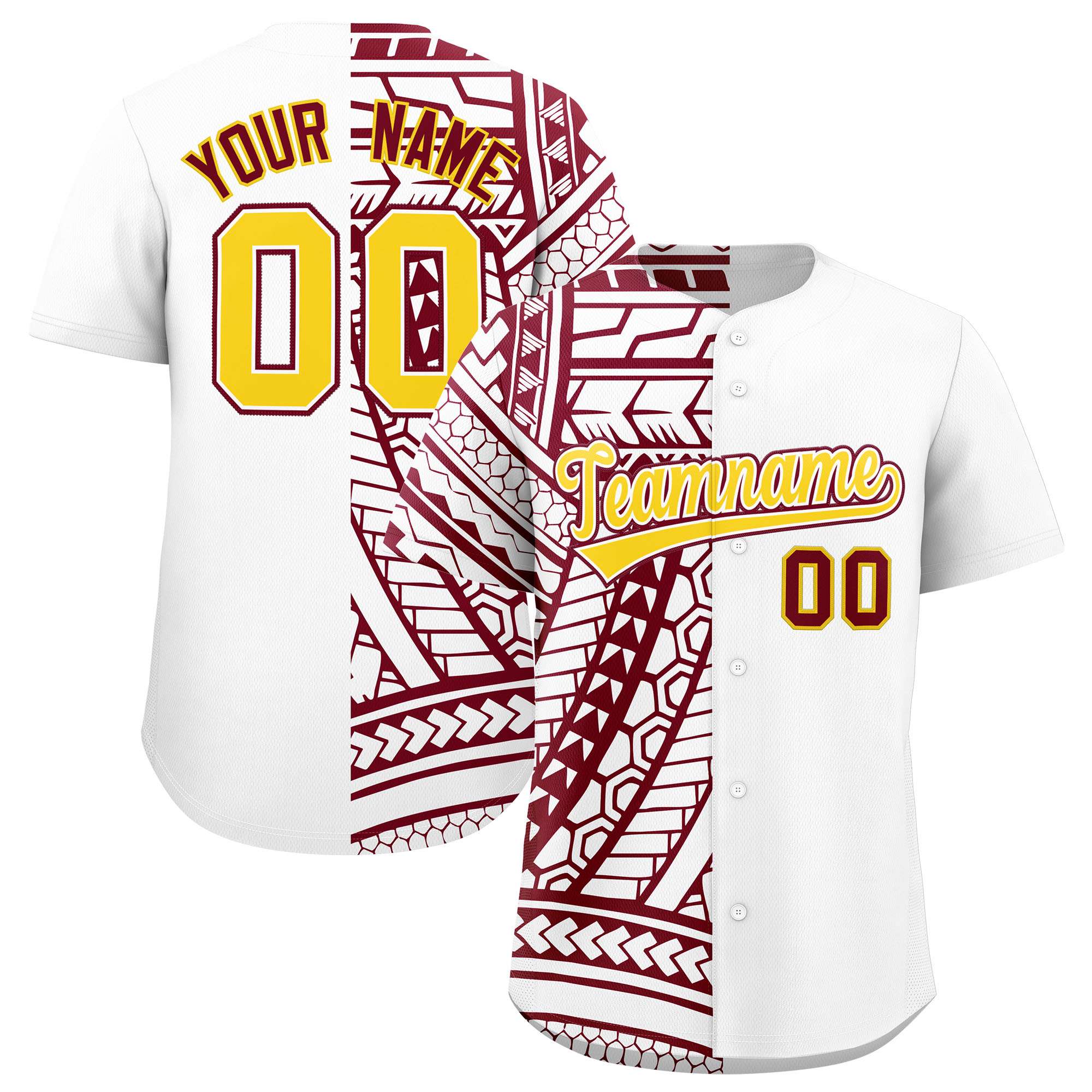 Custom White Crimson Split Fashion Tribal Pattern Authentic Baseball Jersey