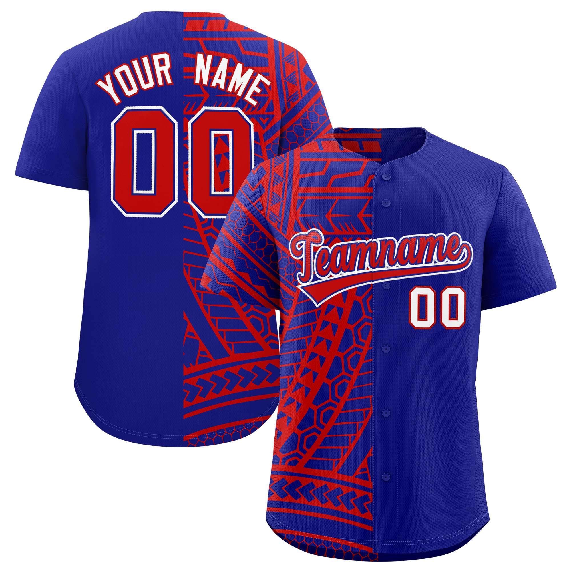 Custom Red Royal Split Fashion Tribal Pattern Authentic Baseball Jersey